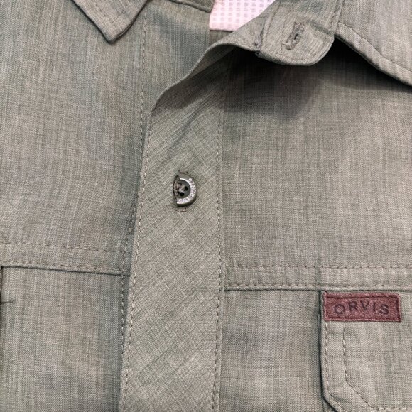 Orvis L Green Solid Performance Hiking Fishing Button Up Short Sleeve Shirt Gorp - Picture 11 of 12